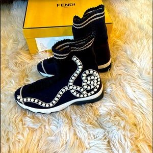 FENDI 
Rockoko Pearland Embellished Sock Sneaker